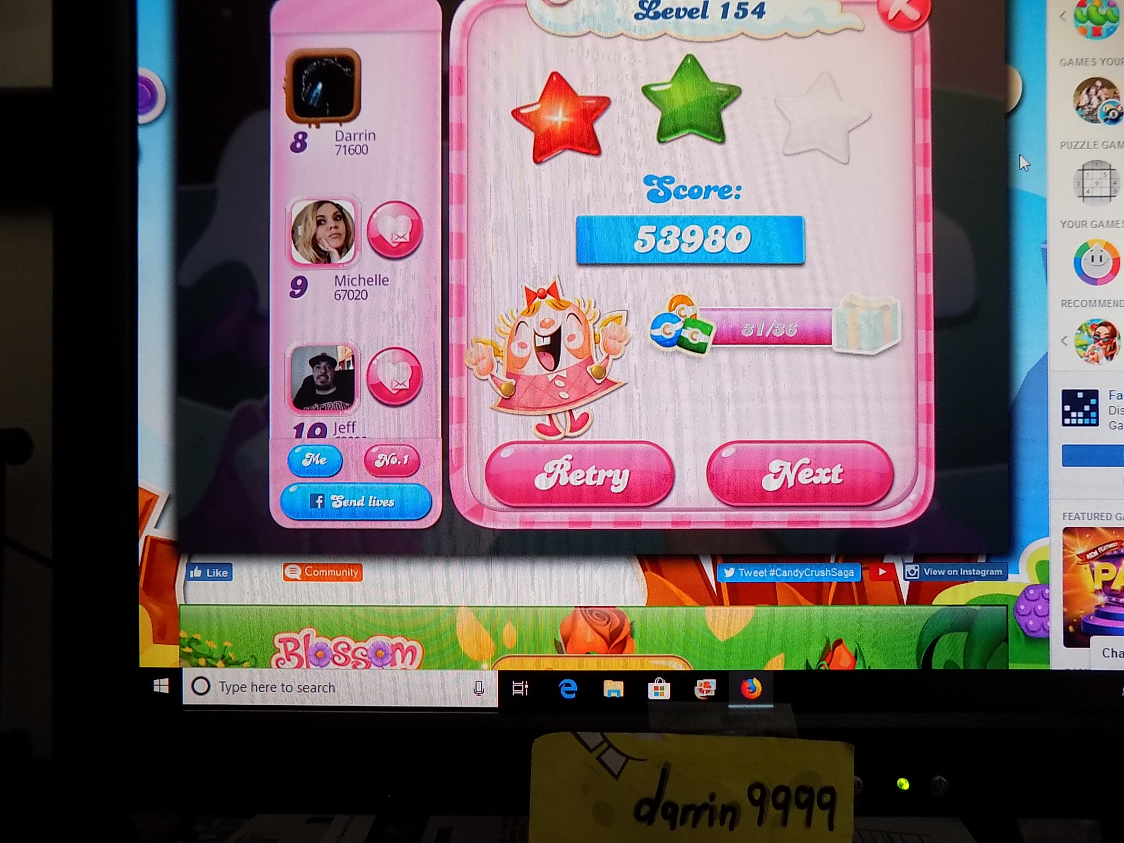 Candy Crush Saga: Level 154 53,980 points