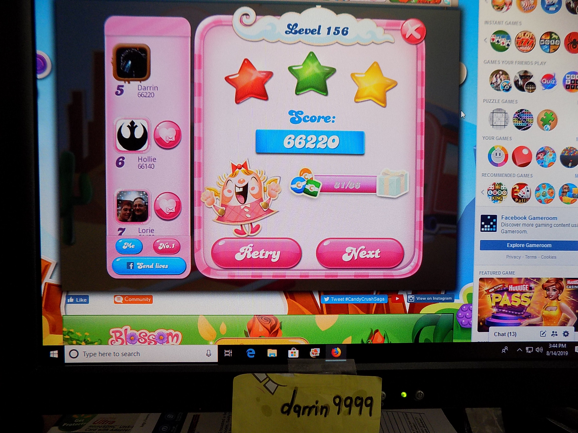 Candy Crush Saga: Level 156 66,220 points