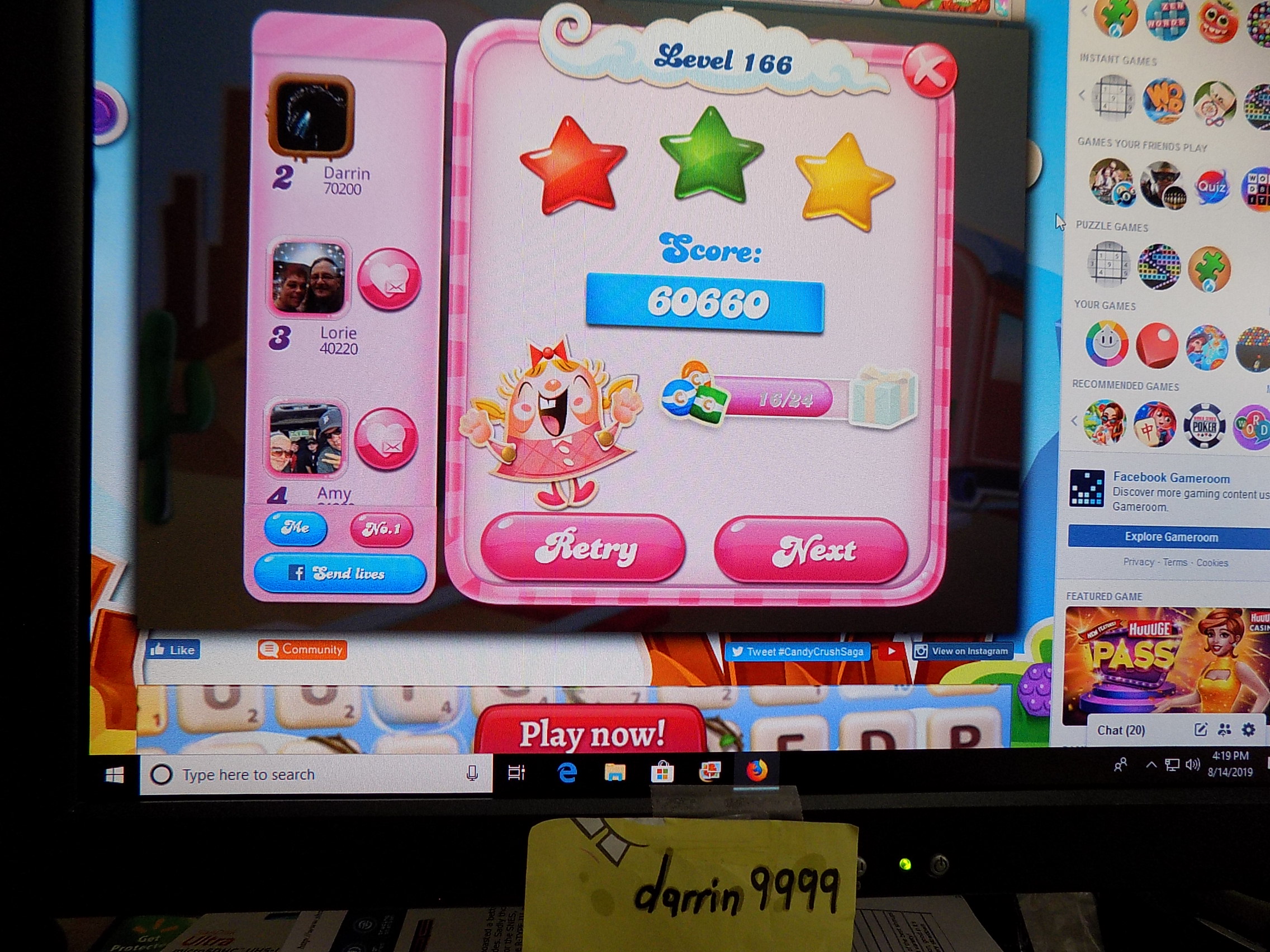 Candy Crush Saga: Level 166 60,660 points