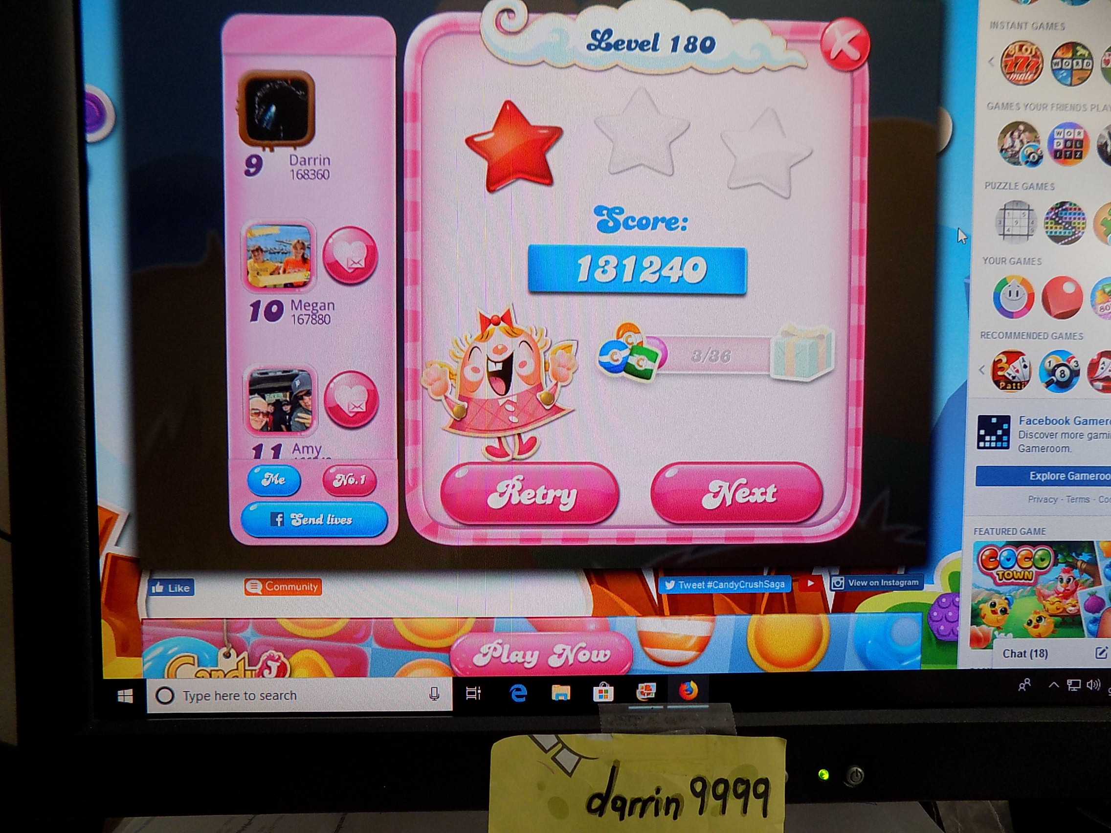 darrin9999: Candy Crush Saga: Level 180 (Web) 131,240 points on 2019-09-24 15:28:27