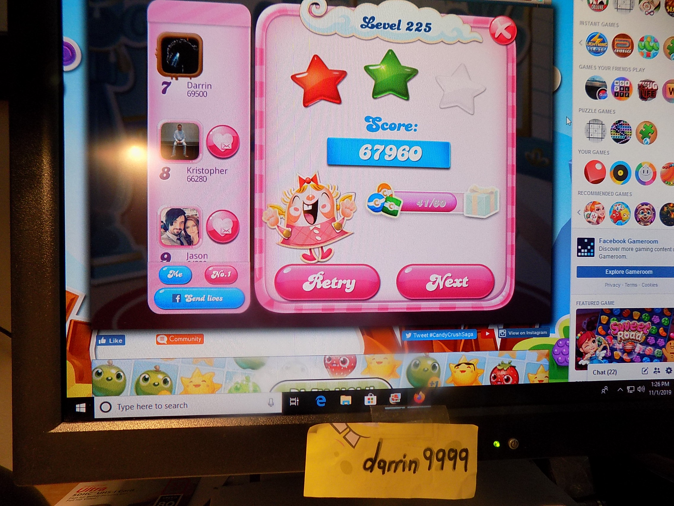 Candy Crush Saga: Level 225 67,960 points