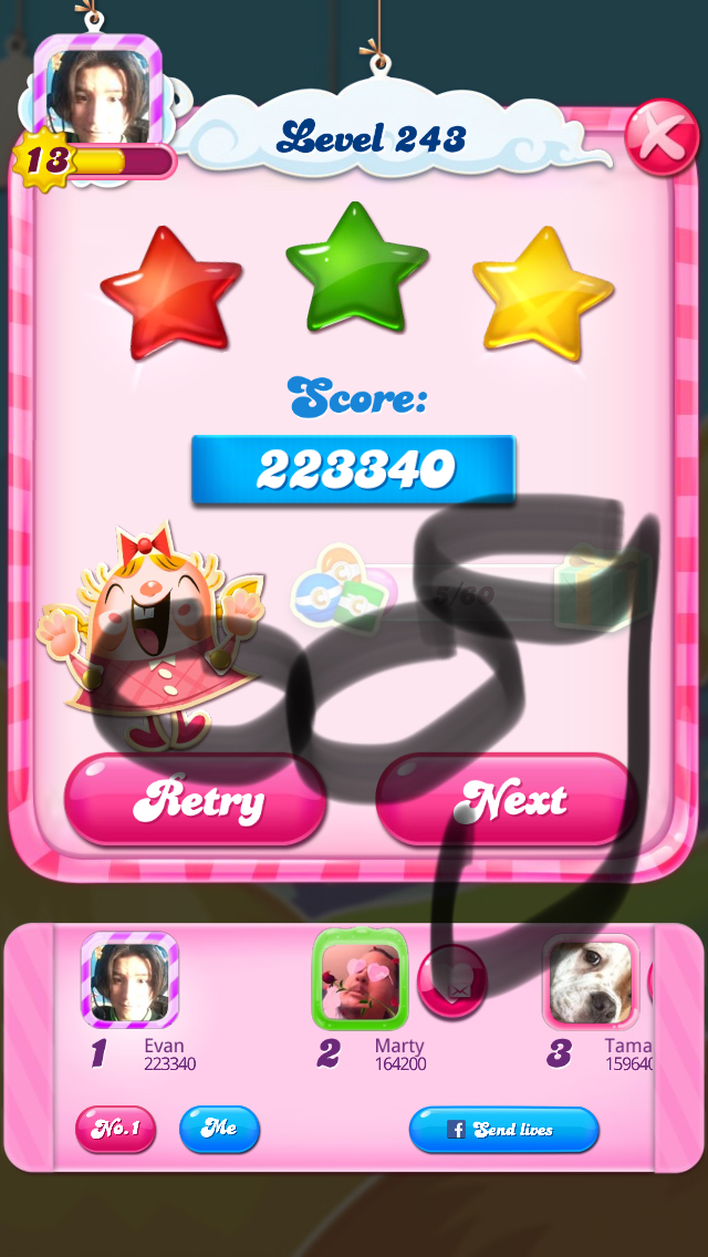 OOG: Candy Crush Saga: Level 243 (iOS) 223,340 points on 2018-03-09 05:42:13