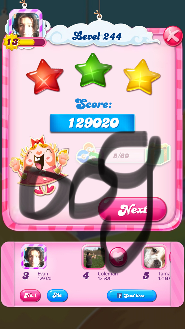 OOG: Candy Crush Saga: Level 244 (iOS) 129,020 points on 2018-03-09 05:50:35