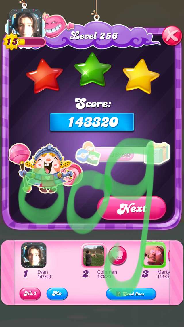 Candy Crush Saga: Level 256 143,320 points