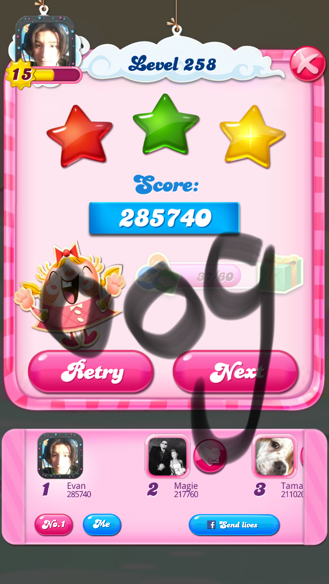 Candy Crush Saga: Level 258 285,740 points