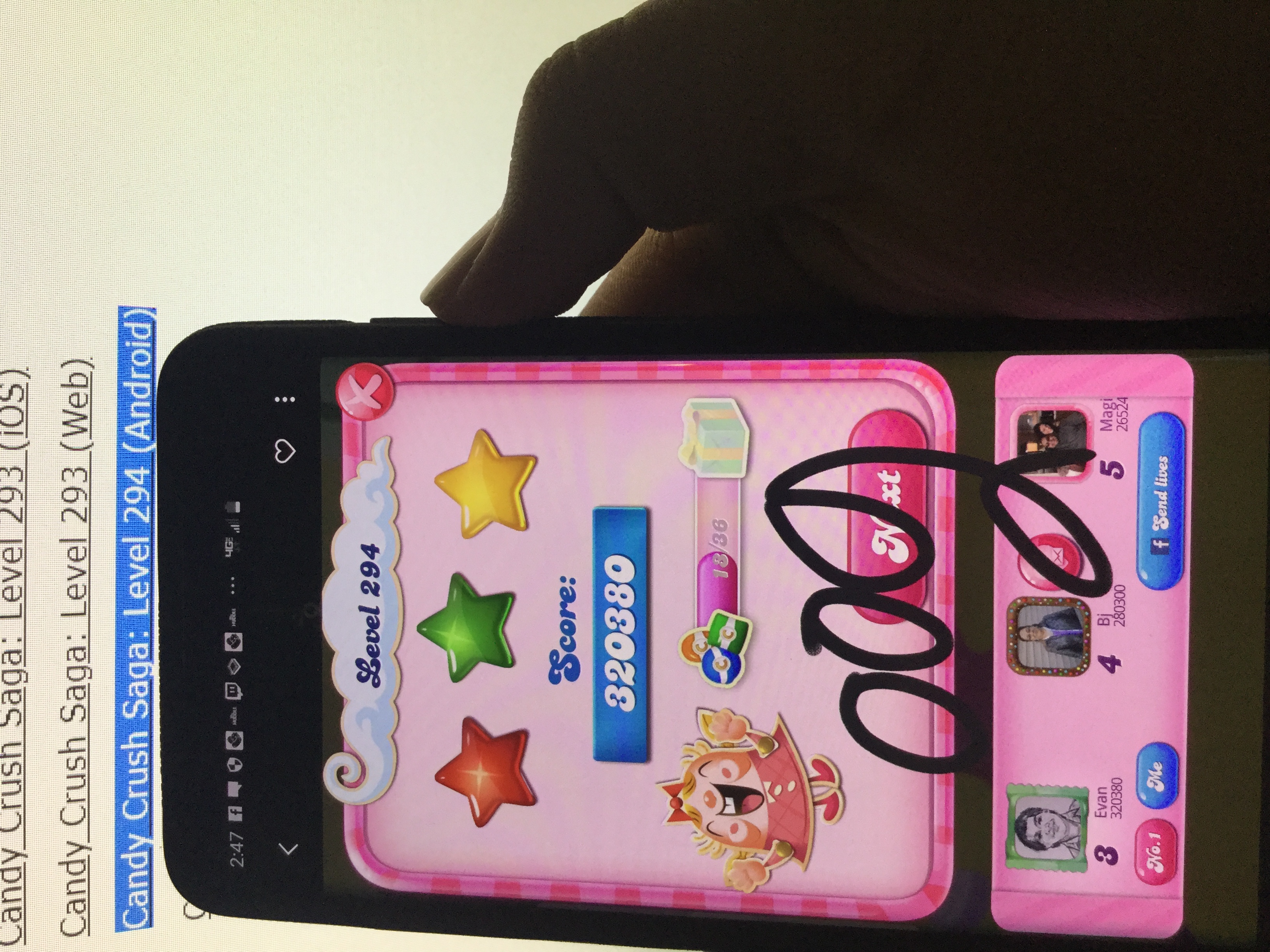 OOG: Candy Crush Saga: Level 294 (Android) 320,380 points on 2019-04-14 14:00:35