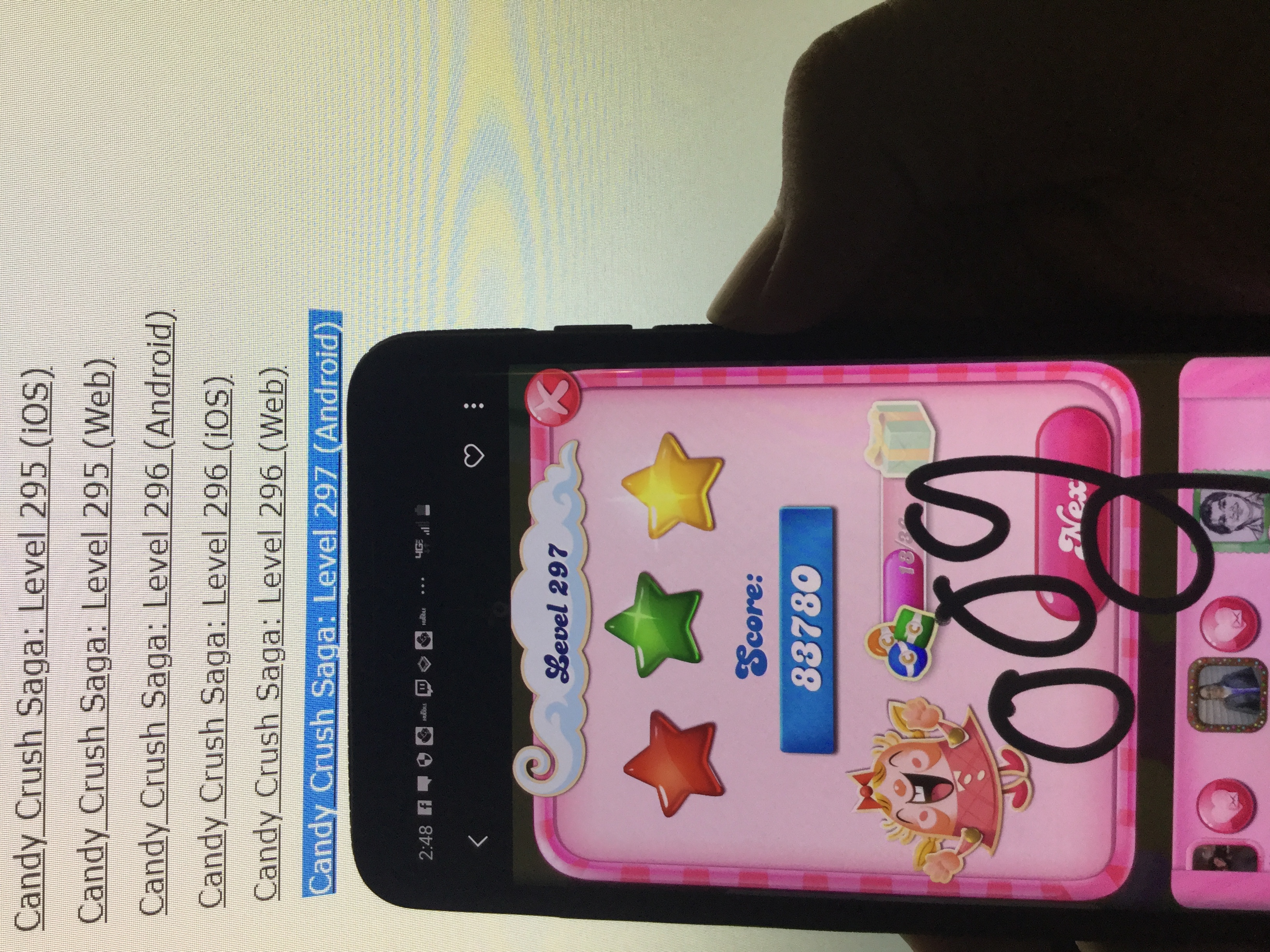 OOG: Candy Crush Saga: Level 297 (Android) 83,780 points on 2019-04-14 13:55:53