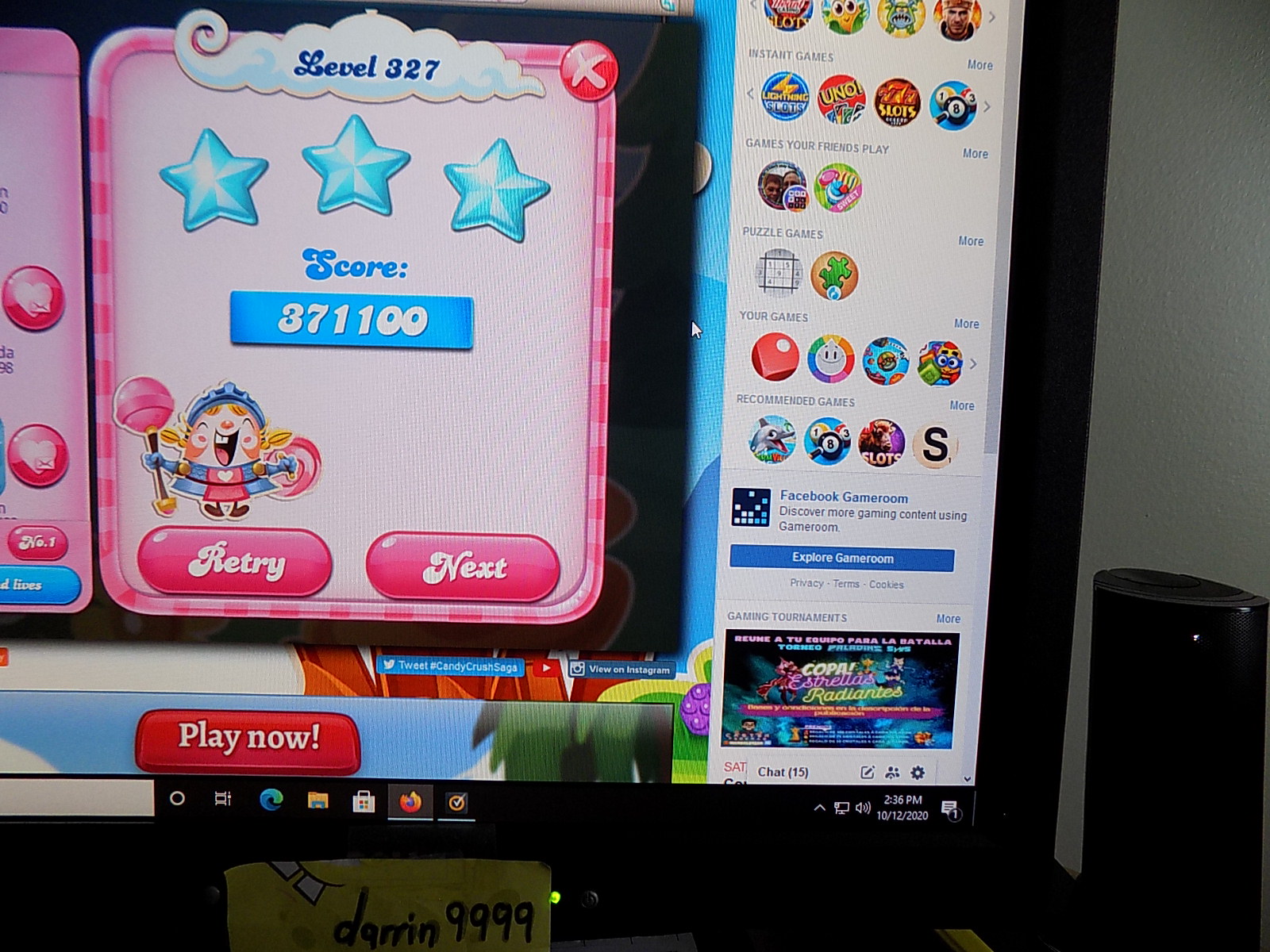 Candy Crush Saga: Level 327 371,100 points