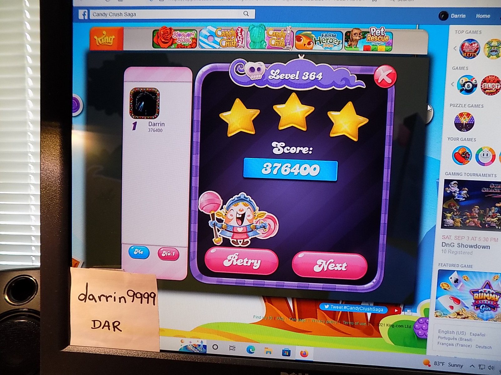 Candy Crush Saga: Level 364 376,400 points