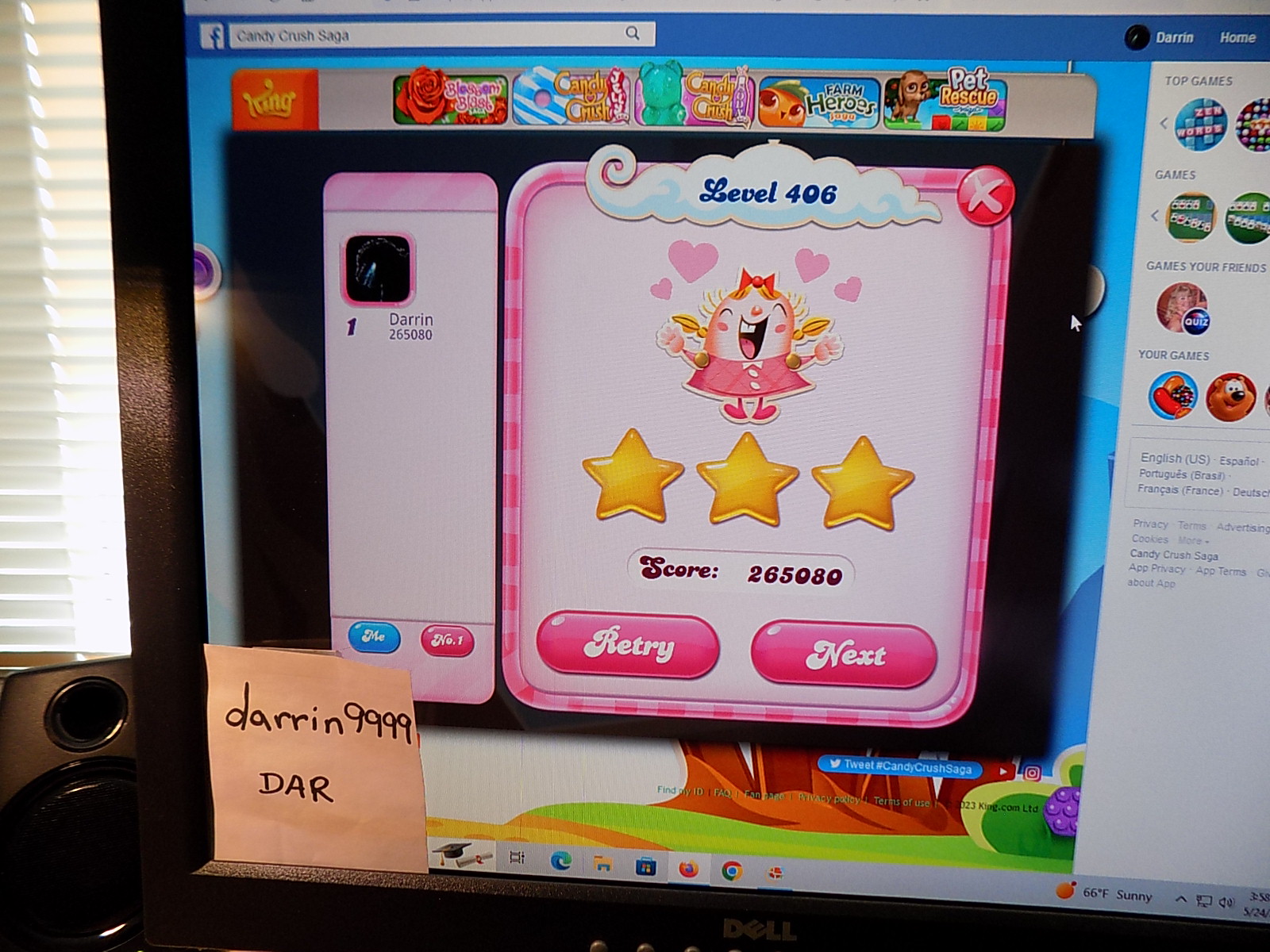 Candy Crush Saga: Level 406 265,080 points