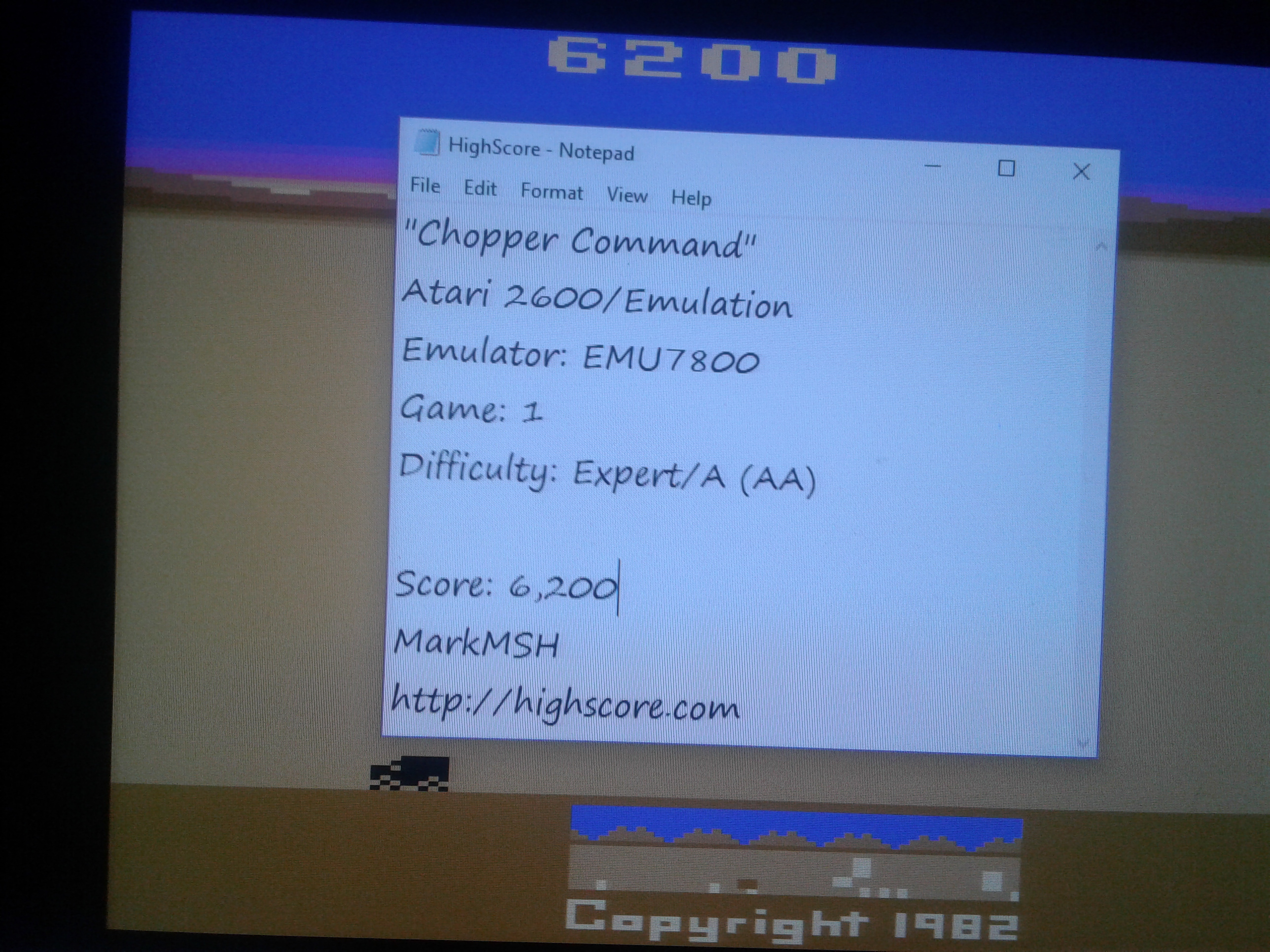 Mark: Chopper Command (Atari 2600 Emulated Expert/A Mode) 6,200 points on 2019-01-31 01:07:56