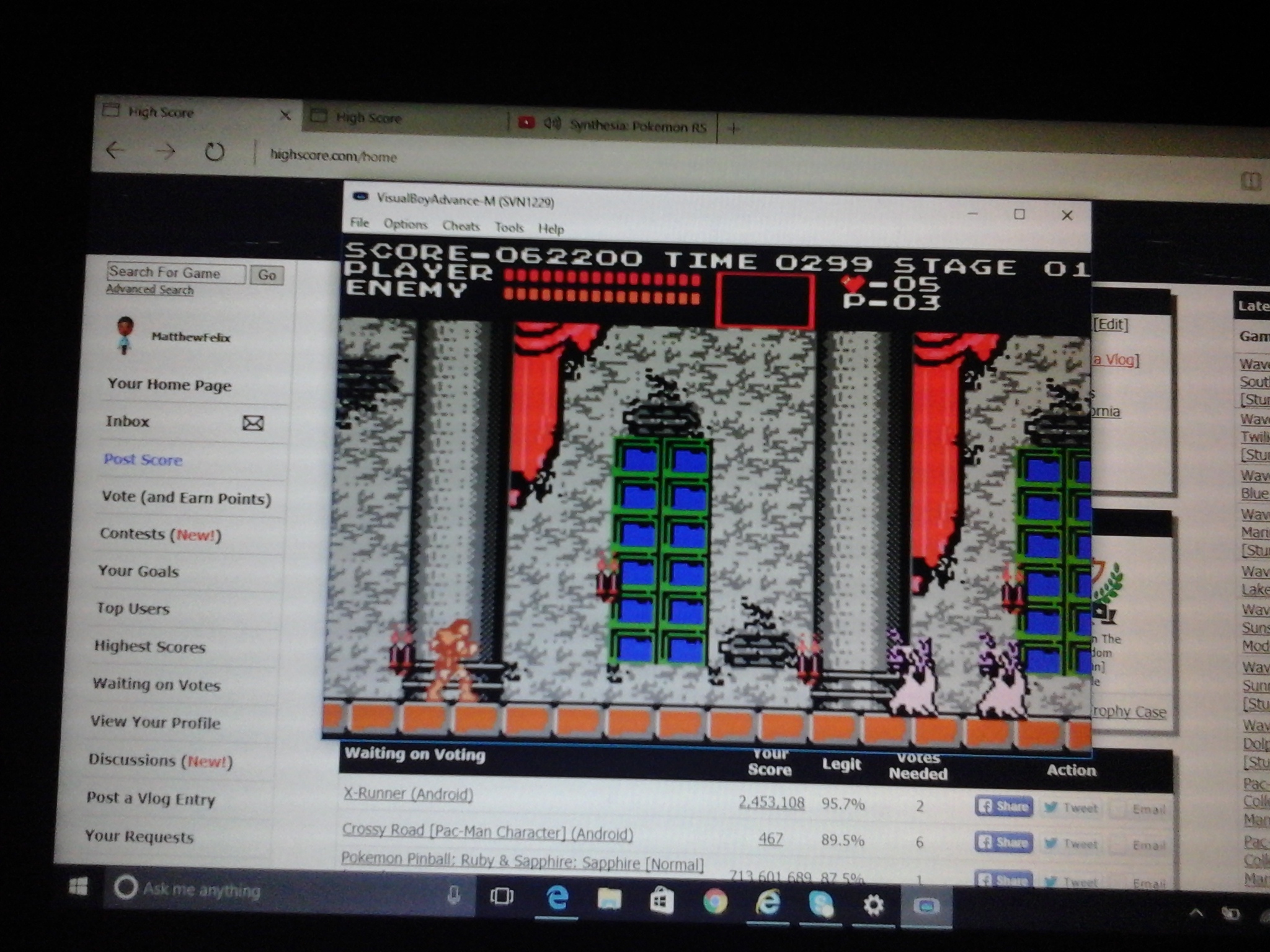 MatthewFelix: Classic NES Series: Castlevania (GBA Emulated) 62,200 points on 2016-11-12 00:40:22