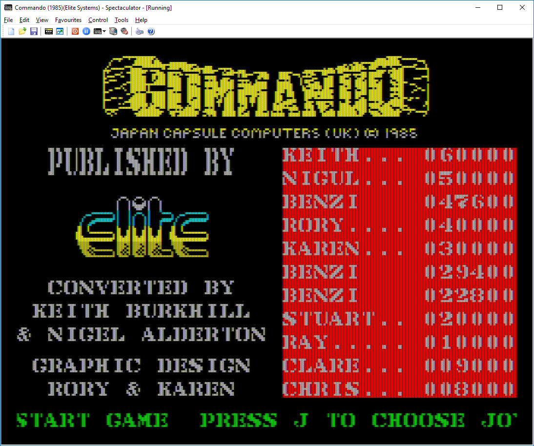 Benzi: Commando (ZX Spectrum Emulated) 47,600 points on 2017-02-26 10:30:07
