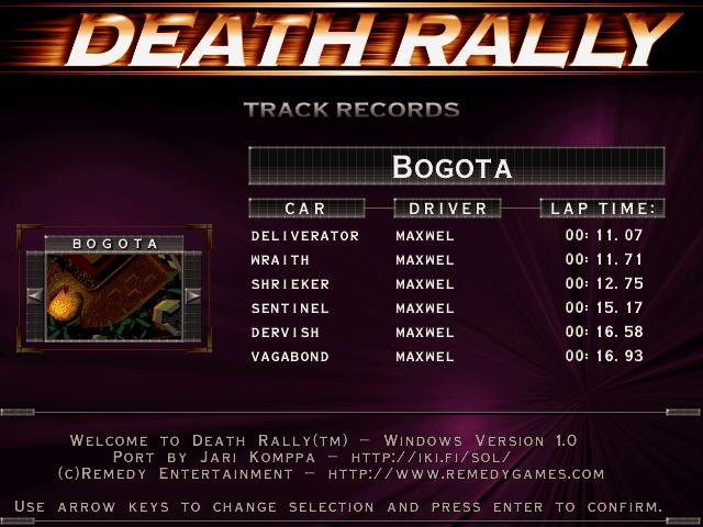 Maxwel: Death Rally [Bogota, Wraith Car] (PC) 0:00:11.71 points on 2016-03-04 02:51:59