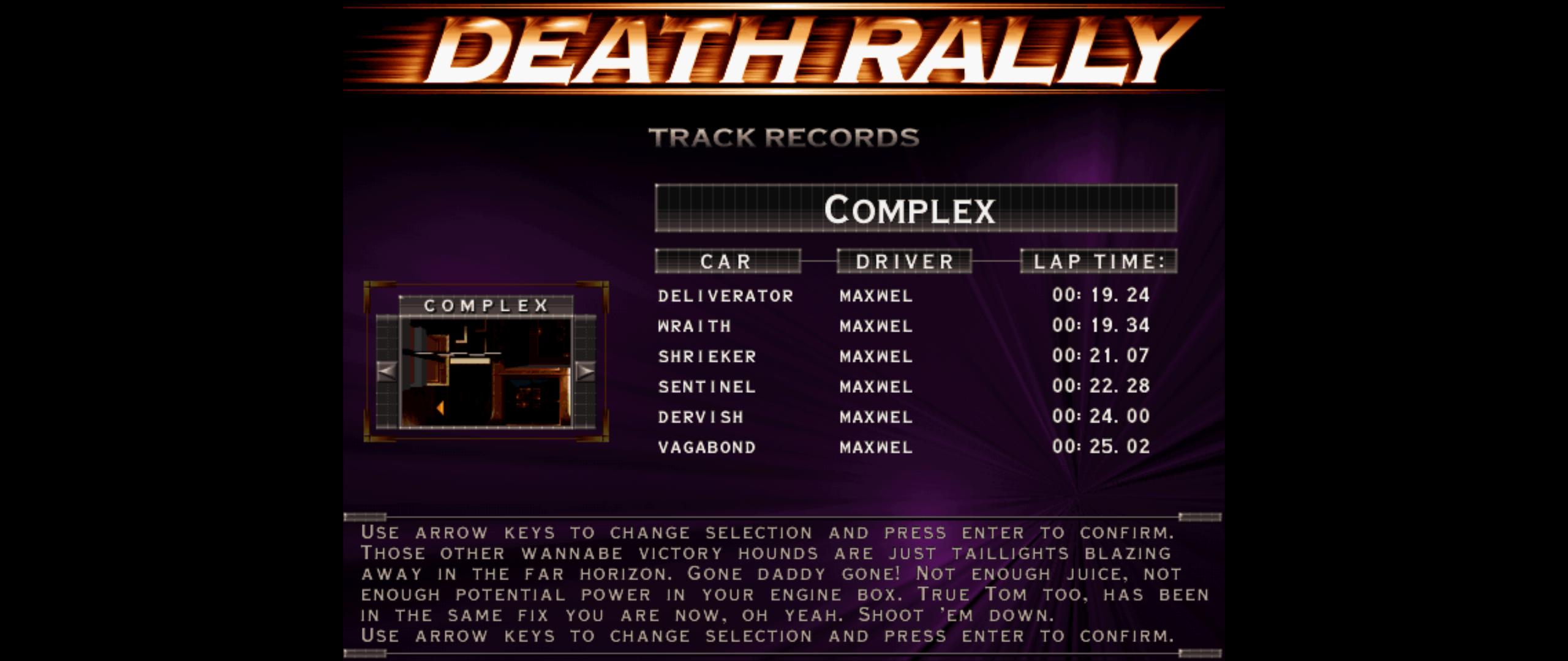 Maxwel: Death Rally [Complex, Deliverator Car] (PC) 0:00:19.24 points on 2016-03-04 06:46:45