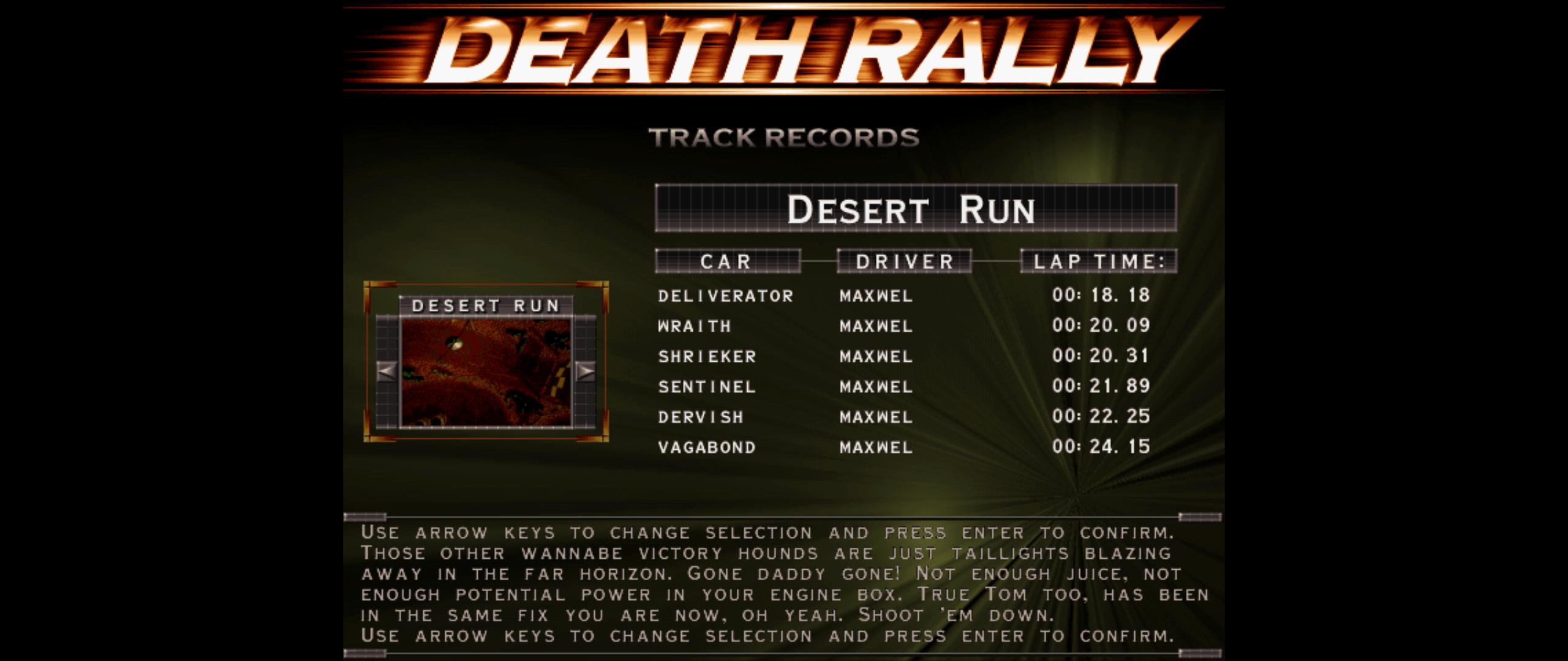 Maxwel: Death Rally [Desert Run, Deliverator Car] (PC) 0:00:18.18 points on 2016-03-04 05:59:41