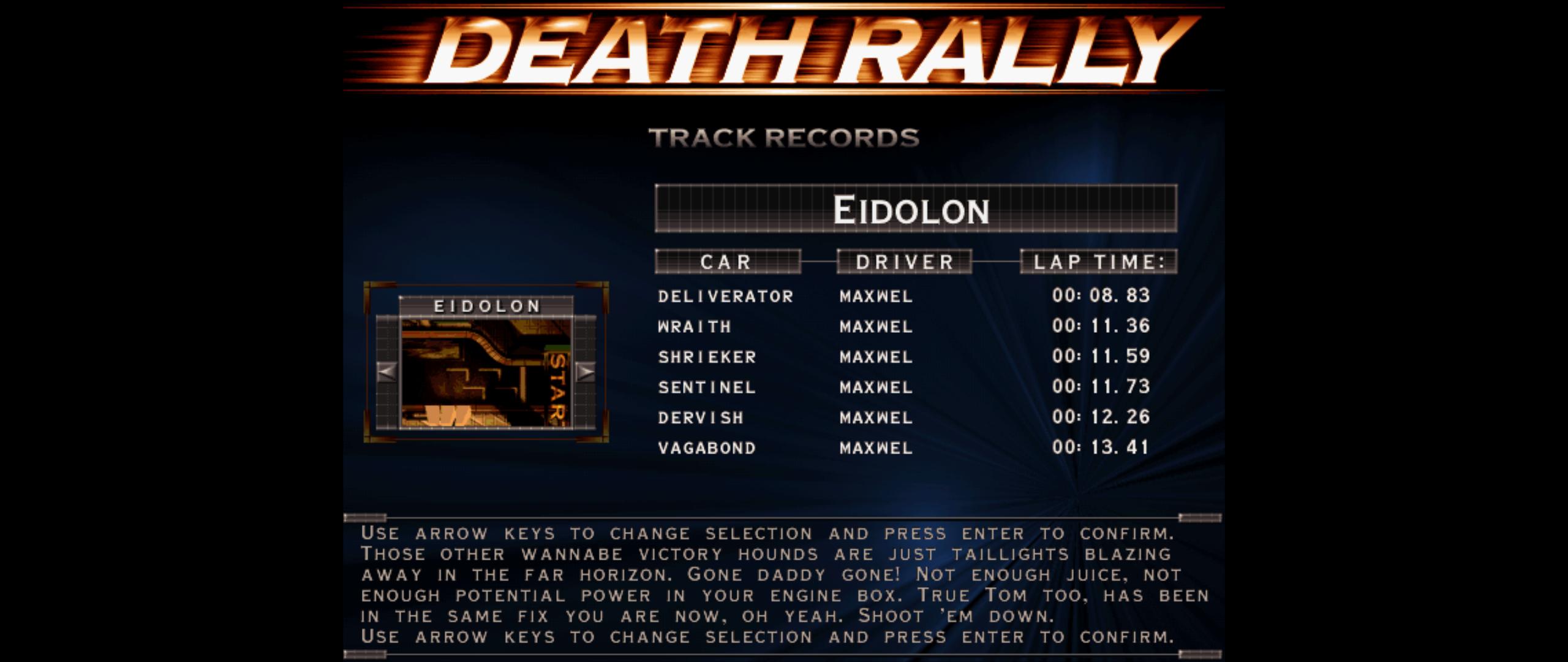 Maxwel: Death Rally [Eidolon, Deliverator Car] (PC) 0:00:08.83 points on 2016-03-04 07:13:30
