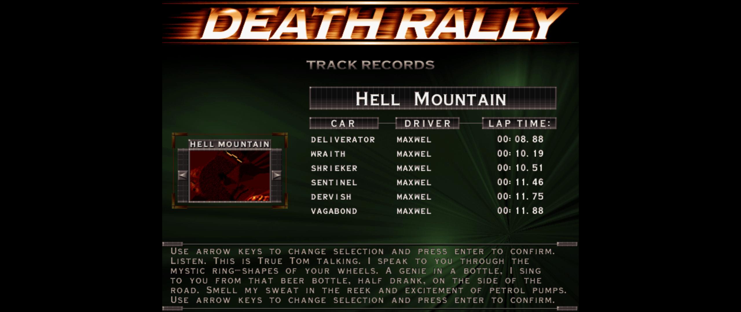 Maxwel: Death Rally [Hell Mountain, Deliverator Car] (PC) 0:00:08.88 points on 2016-03-04 05:54:04