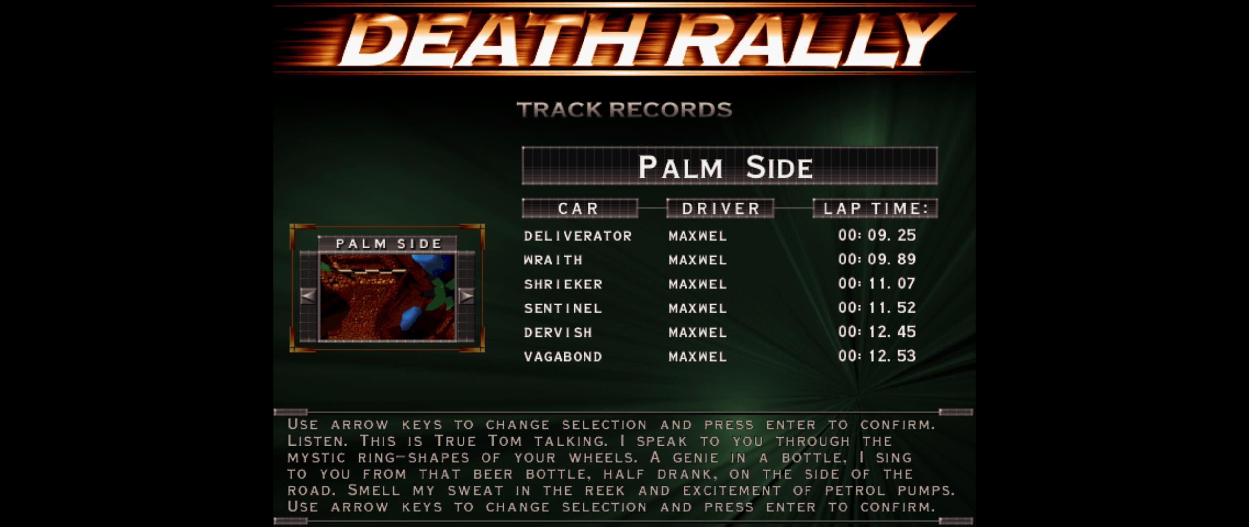Maxwel: Death Rally [Palm Side, Sentinel Car] (PC) 0:00:11.52 points on 2016-03-04 05:44:37
