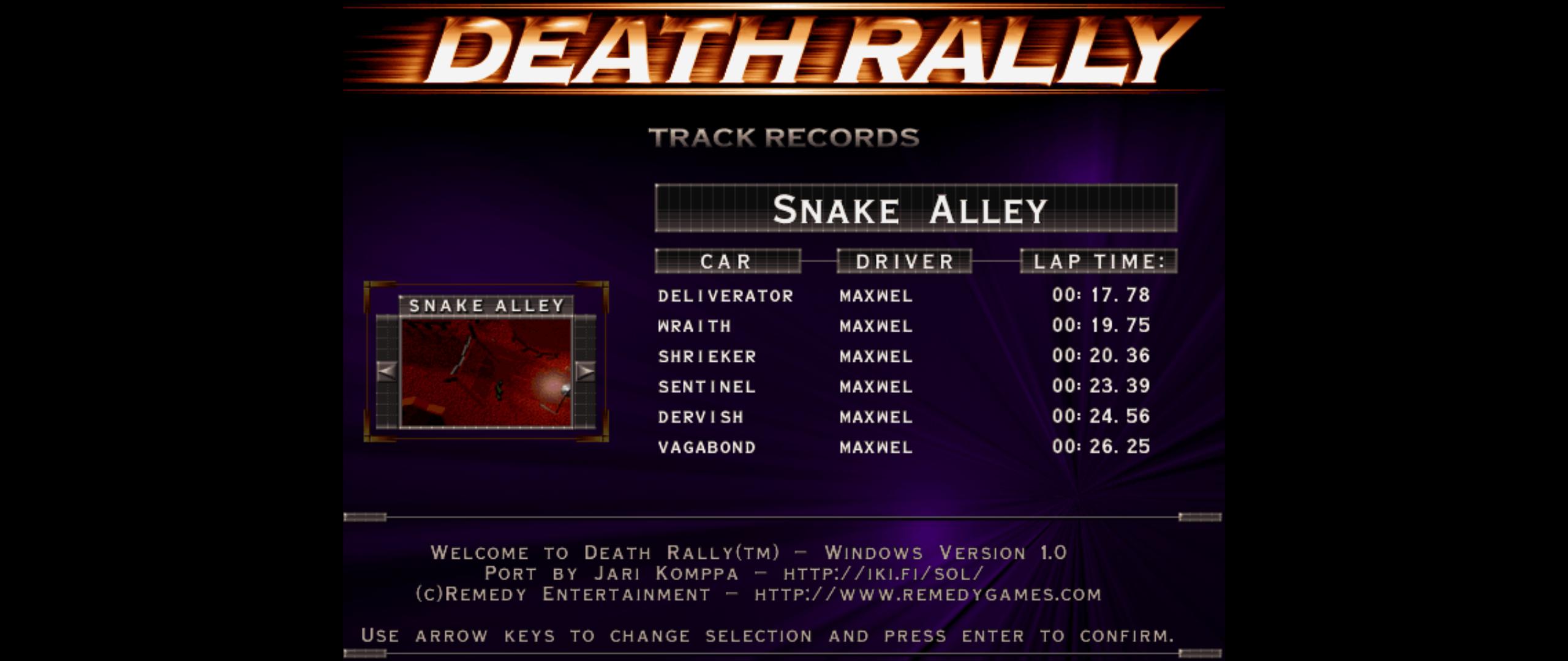 Maxwel: Death Rally [Snake Alley, Deliverator Car] (PC) 0:00:17.78 points on 2016-03-03 02:09:58