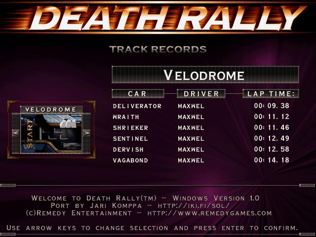 Maxwel: Death Rally [Velodrome, Deliverator Car] (PC) 0:00:09.38 points on 2016-03-04 04:29:53