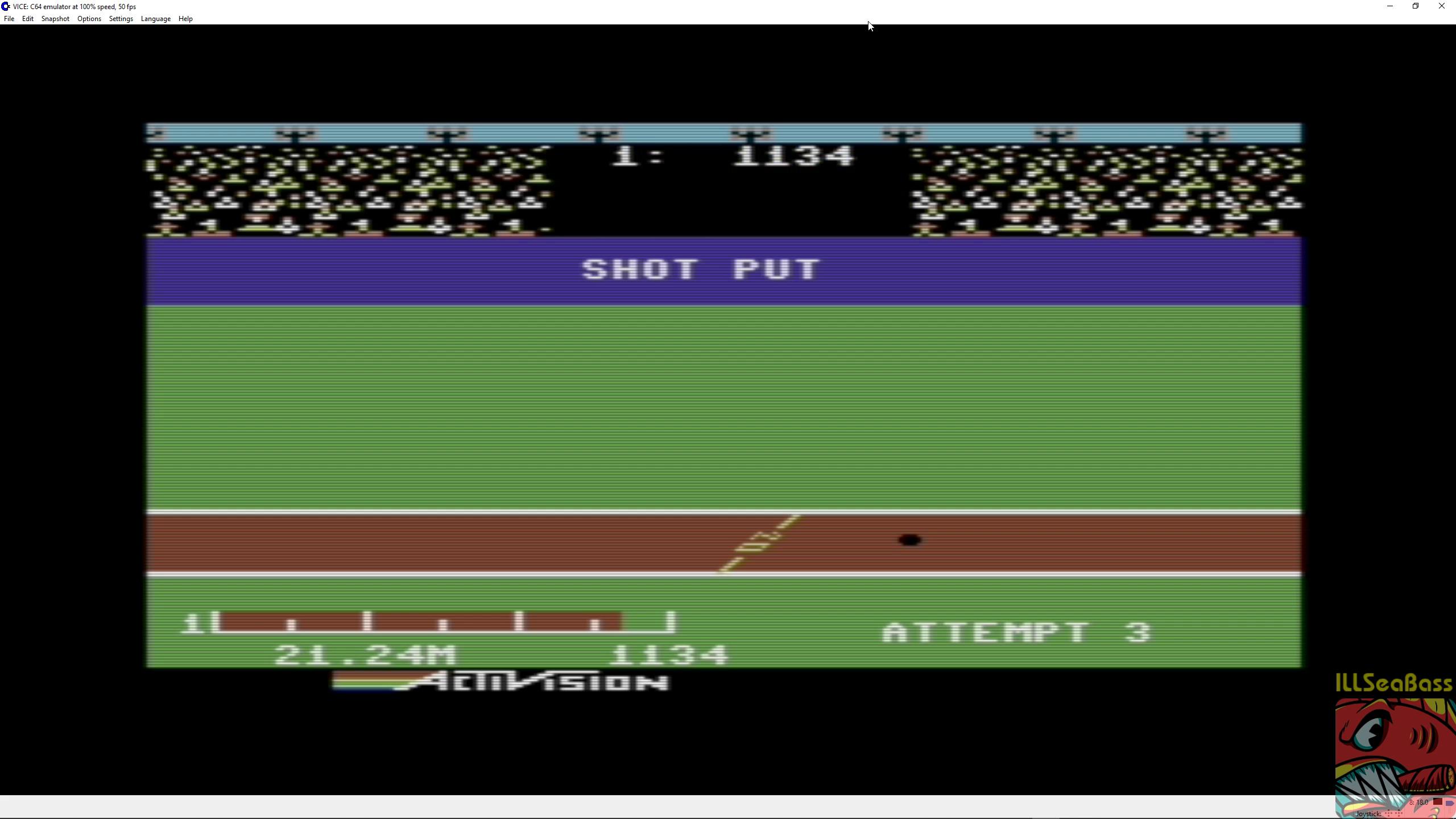 ILLSeaBass: Decathlon: Shot Put [Meters] (Commodore 64 Emulated) 2,124 points on 2018-06-30 11:19:47