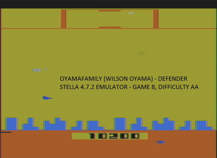 oyamafamily: Defender [Game 8] (Atari 2600 Emulated Expert/A Mode) 10,200 points on 2016-12-18 03:13:27