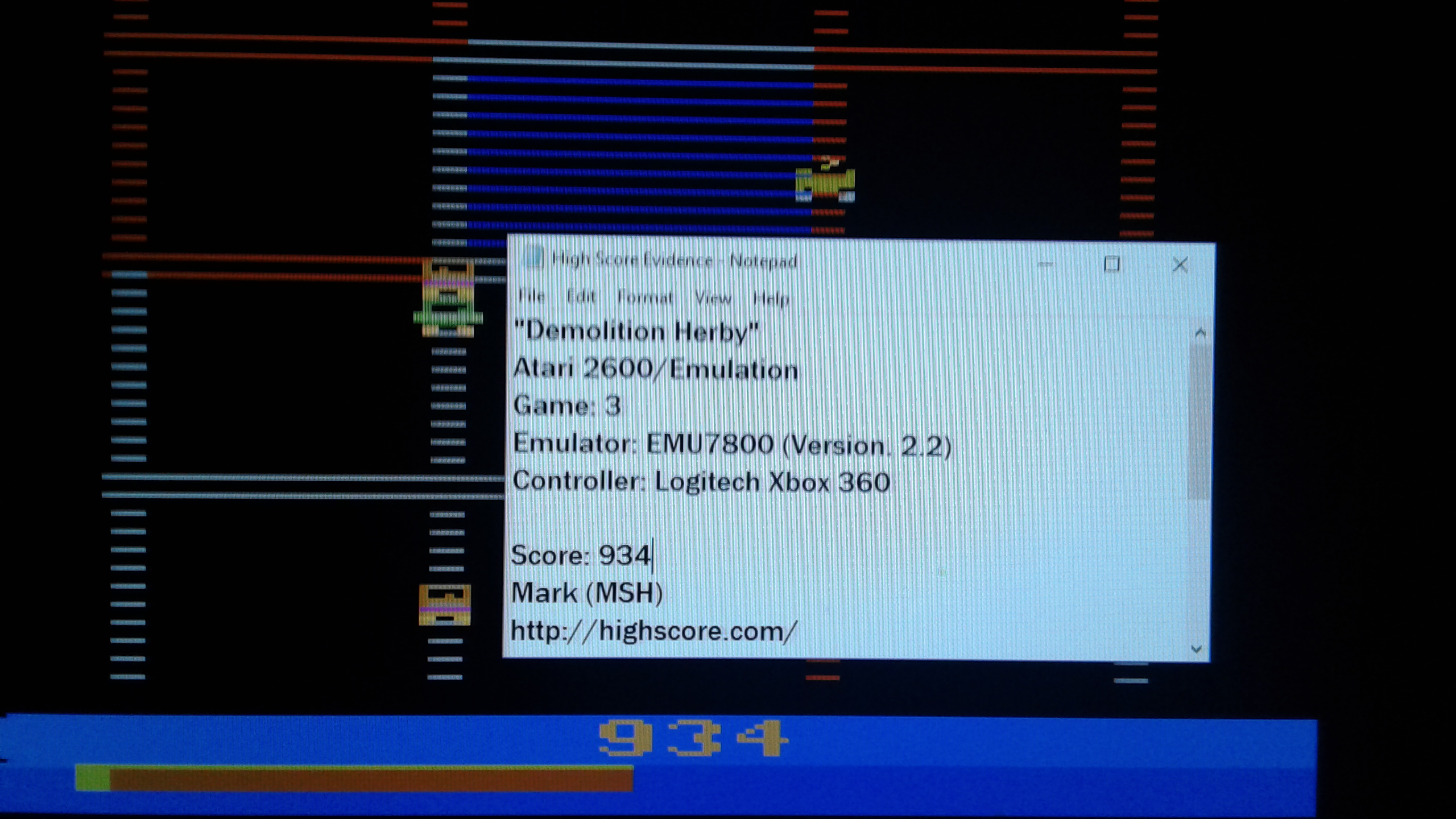 Mark: Demolition Herby: Game 3 (Atari 2600 Emulated) 934 points on 2019-03-13 23:48:47