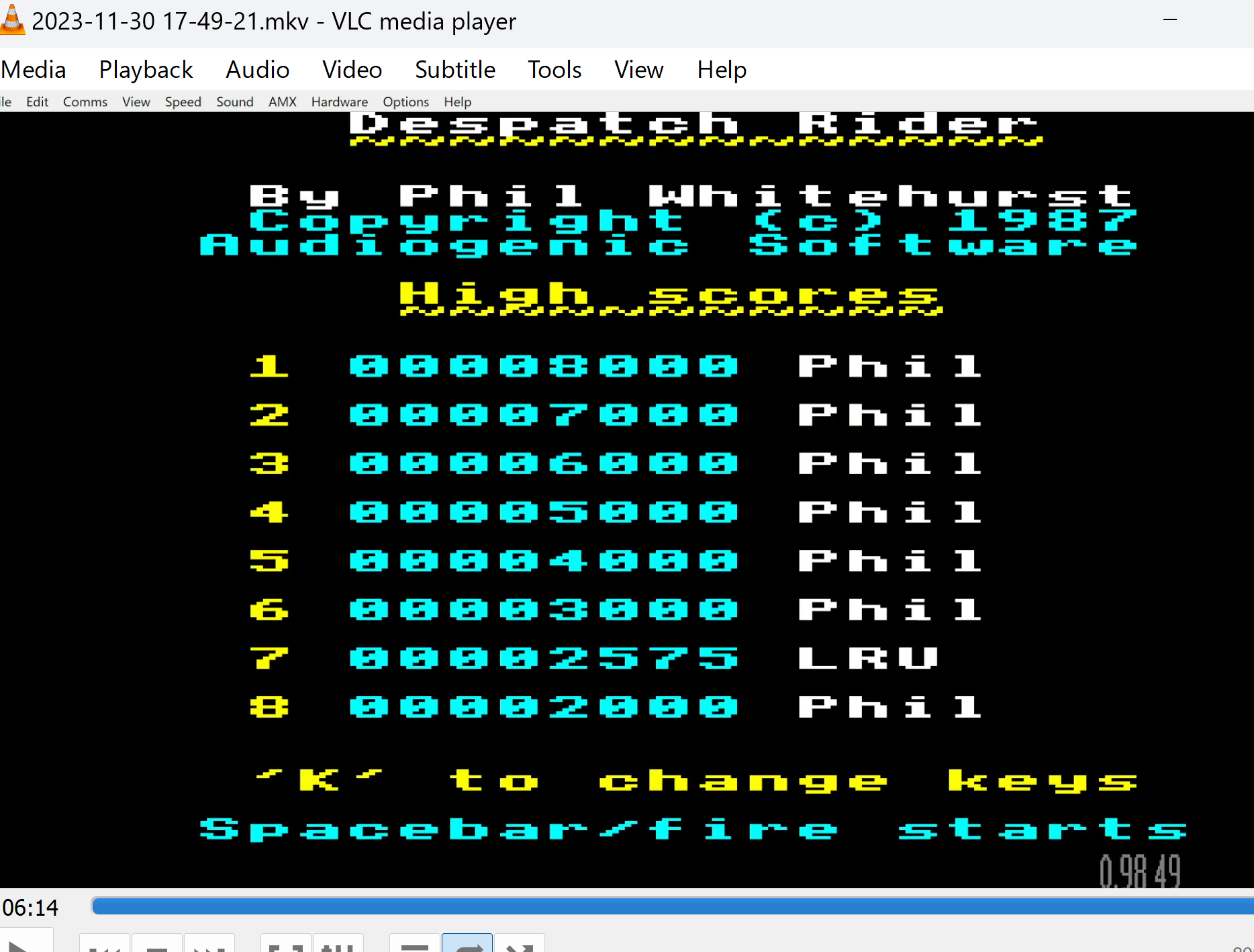 LuigiRuffolo: Despatch Rider (BBC Micro Emulated) 2,575 points on 2023-11-30 10:56:23