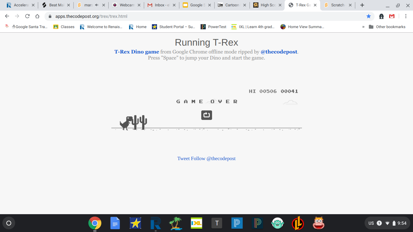 ChronicFate: Dino Run [Google Chrome Offline] (Web) 506 points on 2019-11-13 07:54:47