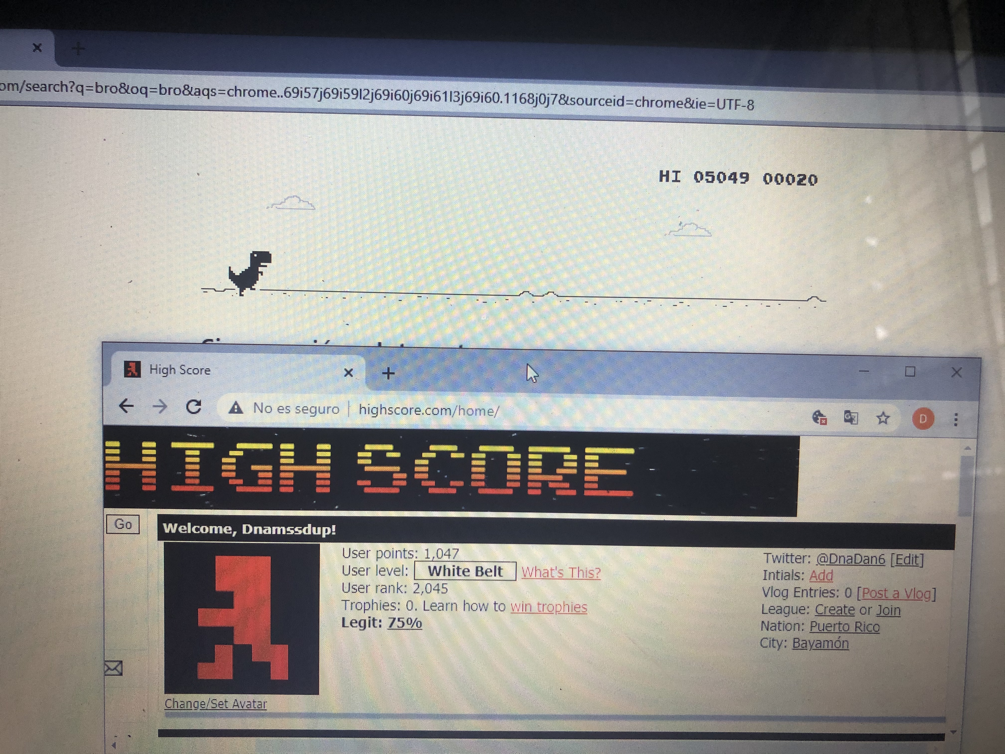 Dino Run [Google Chrome Offline] (Web) high score by Myself