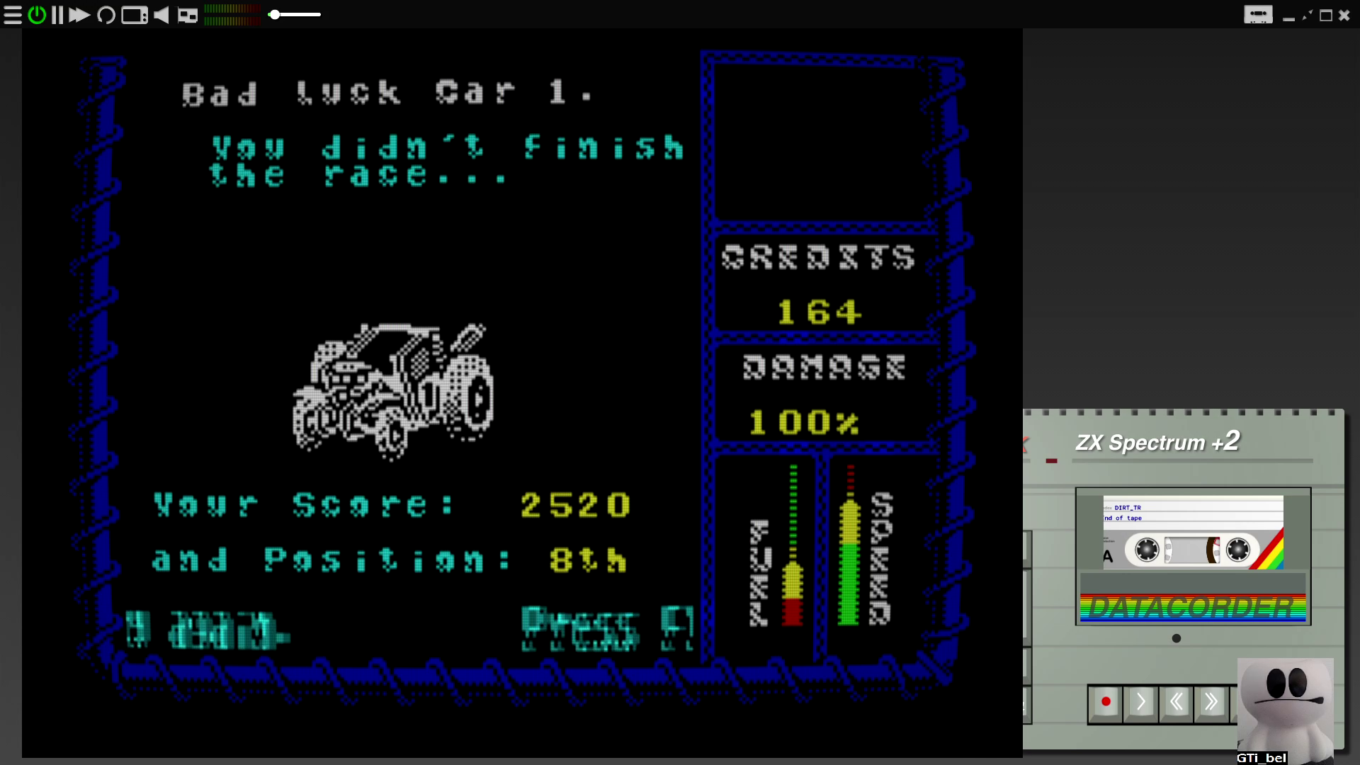 GTibel: Dirt Track Racer (ZX Spectrum Emulated) 2,520 points on 2020-07-29 05:43:19