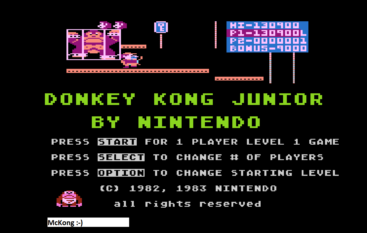McKong: Donkey Kong Junior (Atari 400/800/XL/XE Emulated) 130,900 points on 2016-01-11 05:55:20