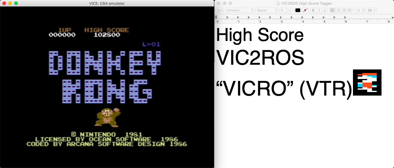 vic2ros: Donkey Kong: Ocean (Commodore 64 Emulated) 102,800 points on 2020-10-16 18:22:19