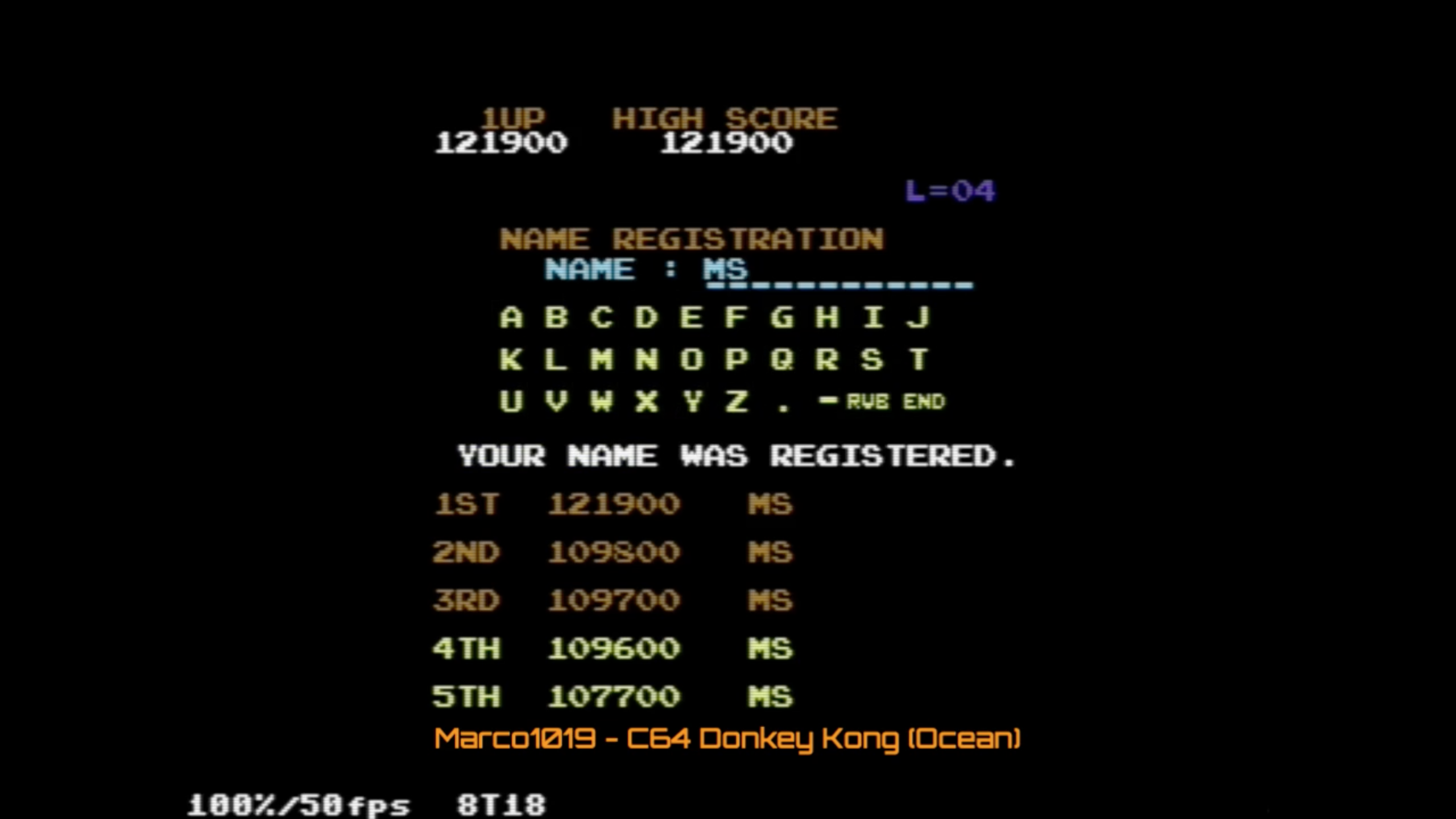 Marco1019: Donkey Kong: Ocean (Commodore 64 Emulated) 121,900 points on 2020-10-17 01:03:16