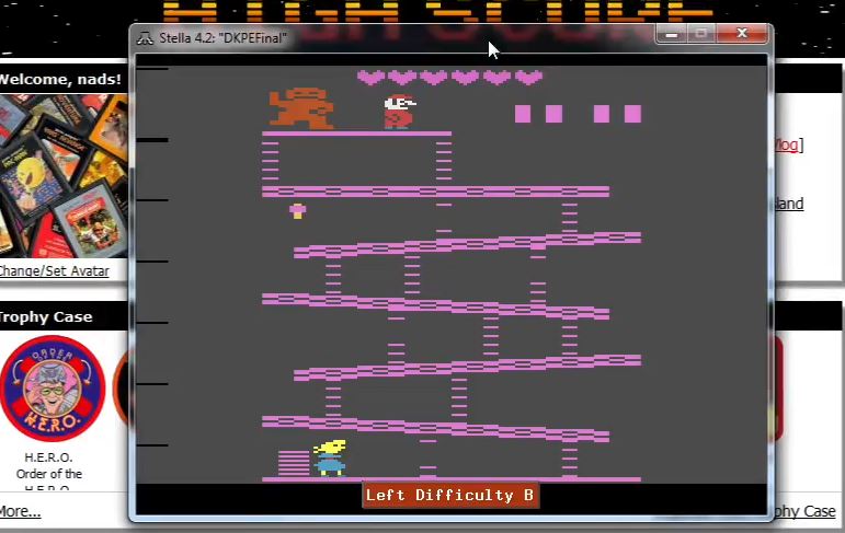 nads: Donkey Kong: Pauline Edition (Atari 2600 Emulated Novice/B Mode) 2,598 points on 2016-02-04 04:44:25