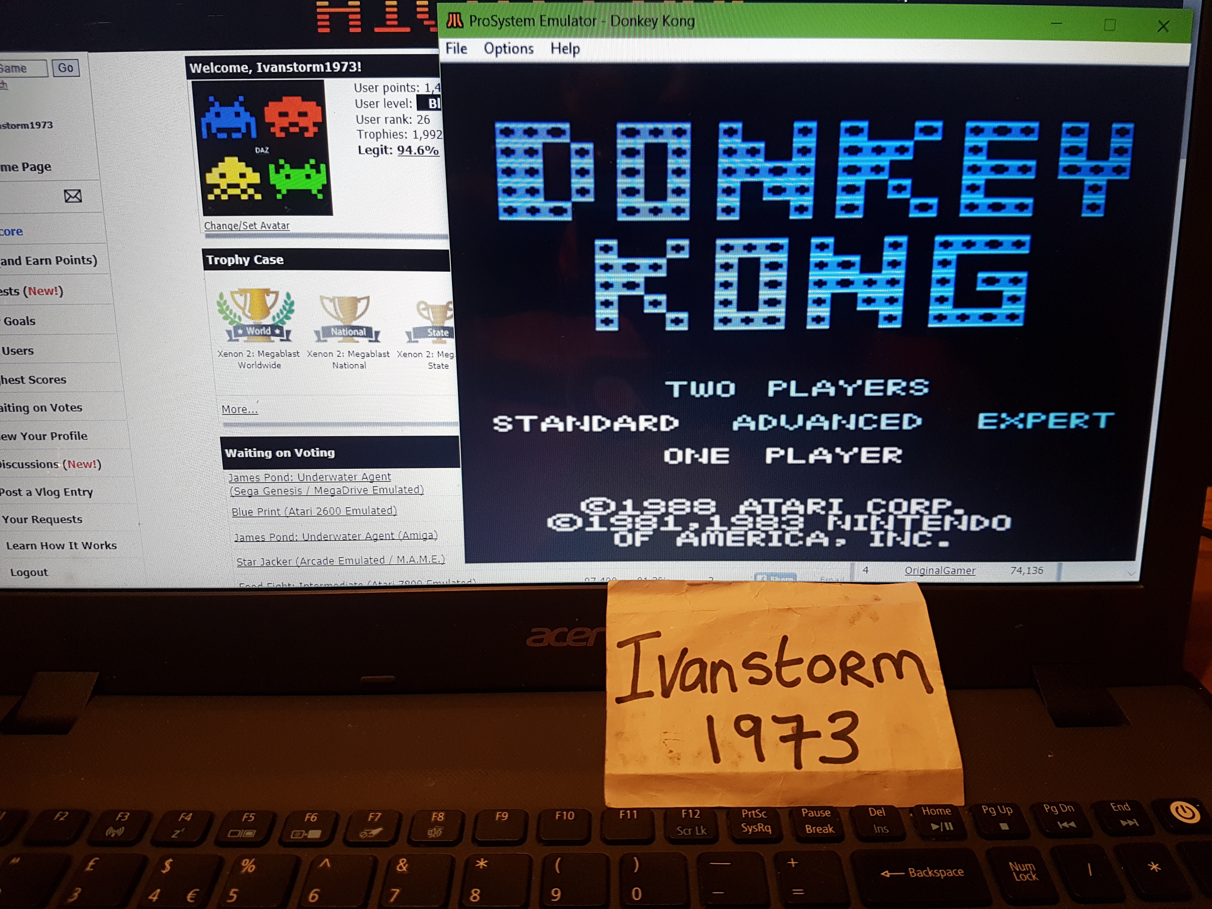 Ivanstorm1973: Donkey Kong: Standard (Atari 7800 Emulated) 70,000 points on 2018-02-09 13:29:00