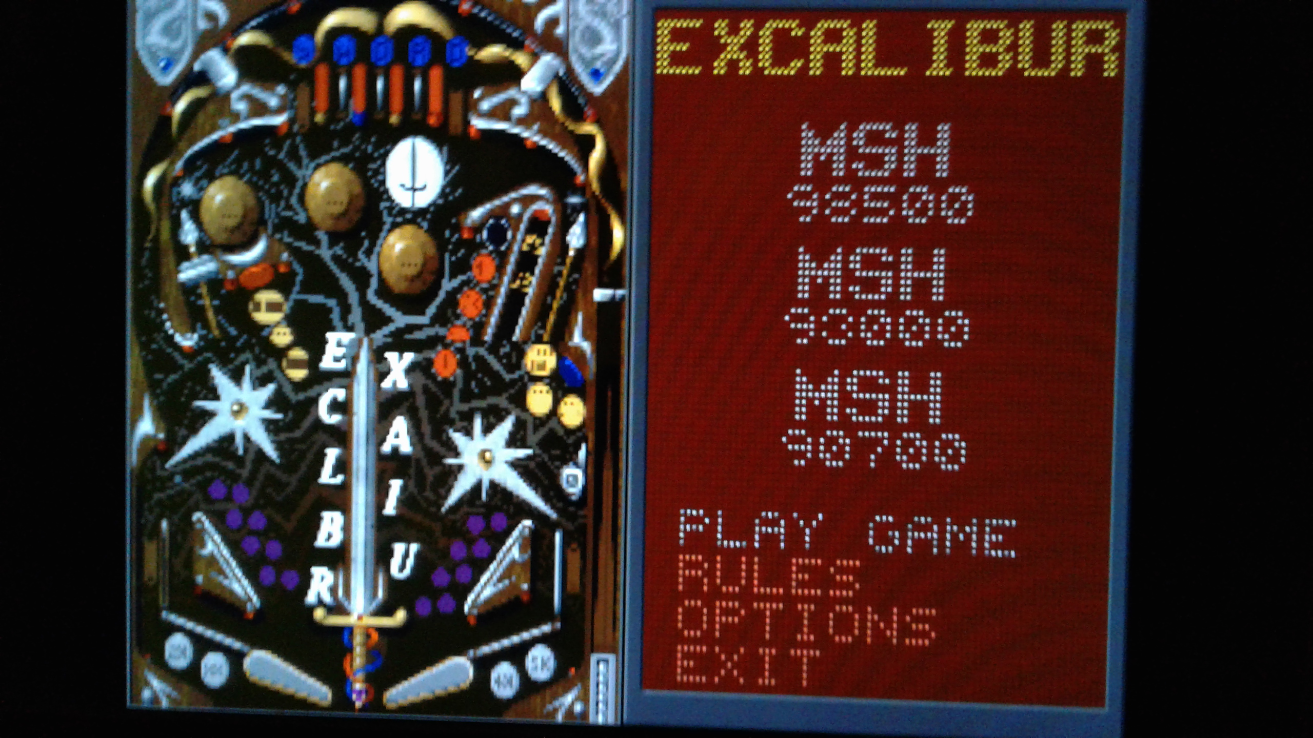 Mark: Epic Pinball: Excalibur (PC Emulated / DOSBox) 98,500 points on 2019-05-11 23:00:51