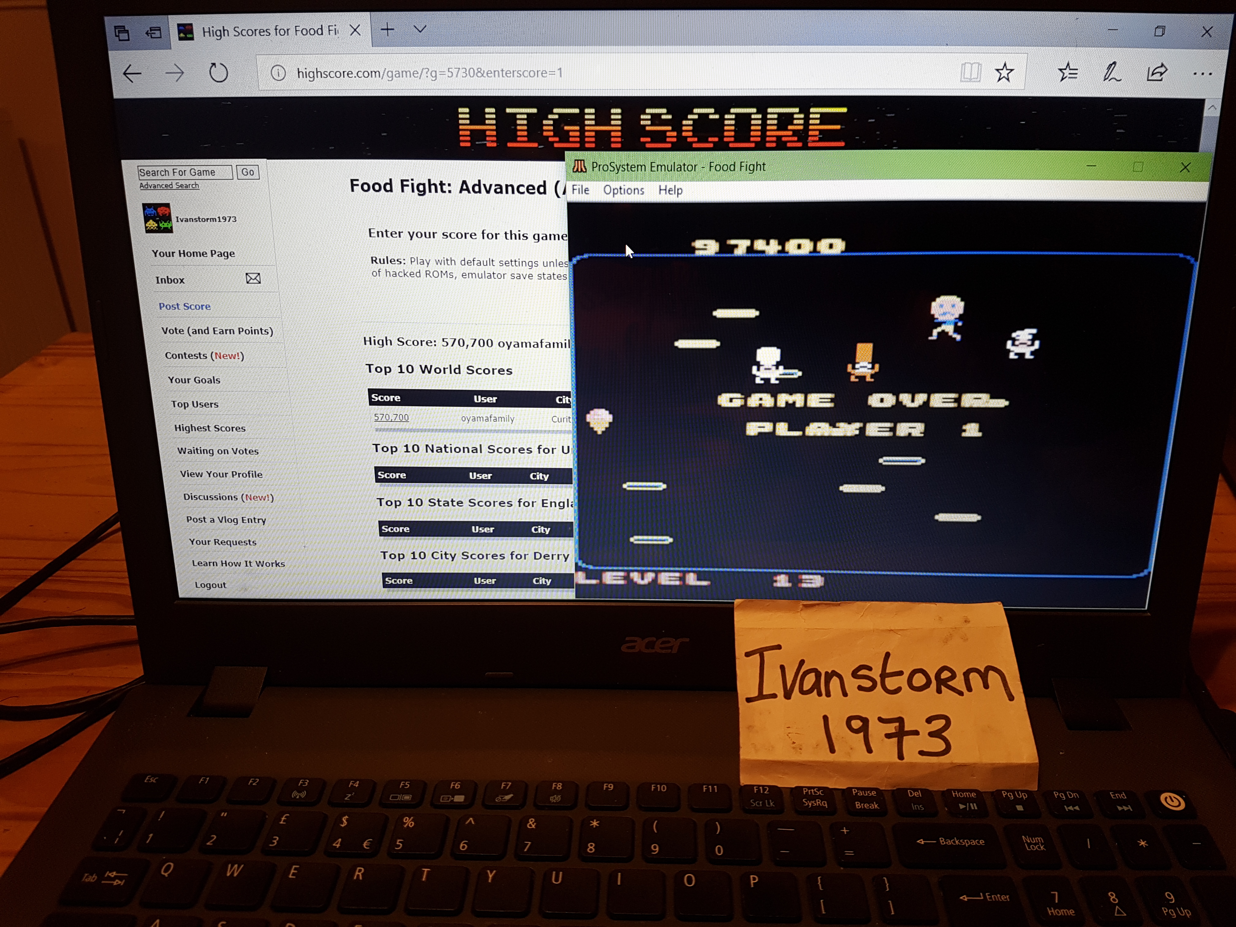 Ivanstorm1973: Food Fight: Intermediate (Atari 7800 Emulated) 97,400 points on 2018-02-07 13:33:56