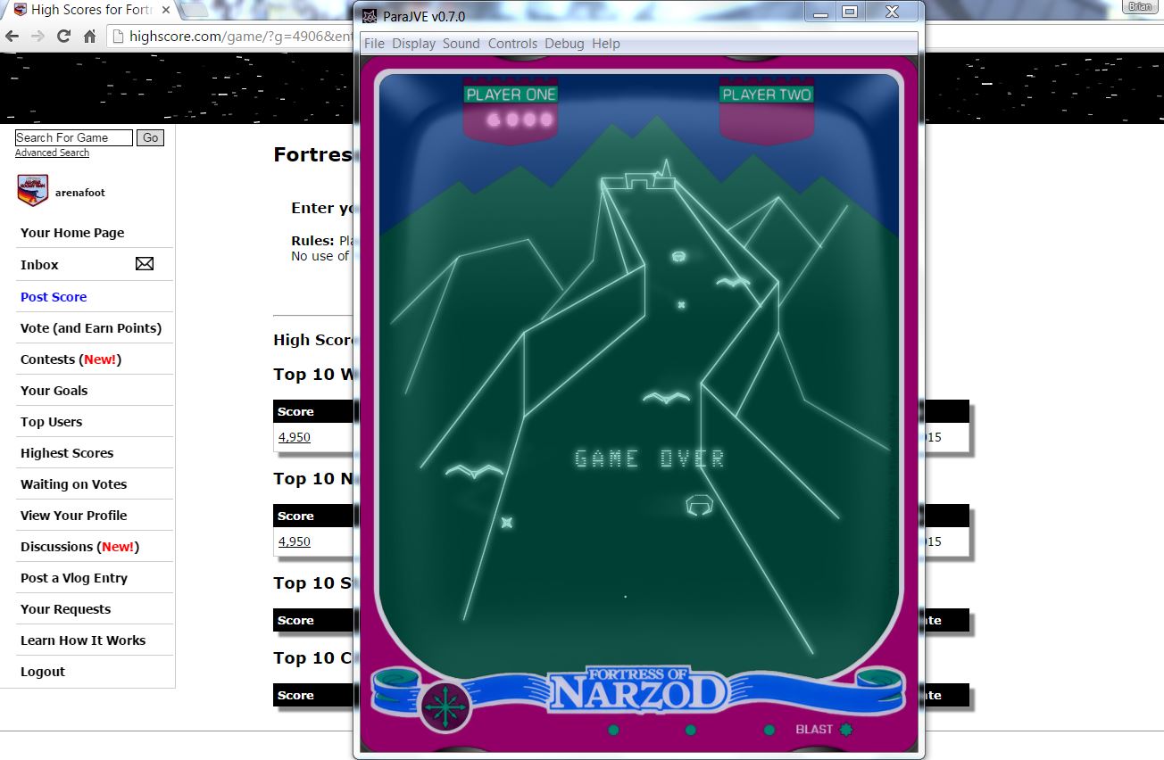 arenafoot: Fortress Of Narzod (Vectrex Emulated) 6,000 points on 2016-06-14 16:01:03