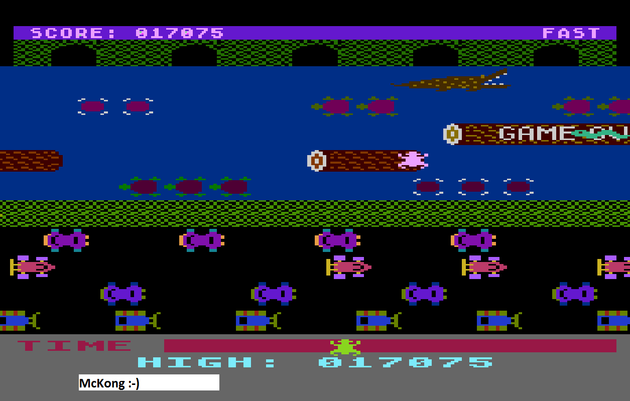 McKong: Frogger: Fast [Sierra Online/John Harris] (Atari 400/800/XL/XE Emulated) 17,075 points on 2015-11-17 00:43:11