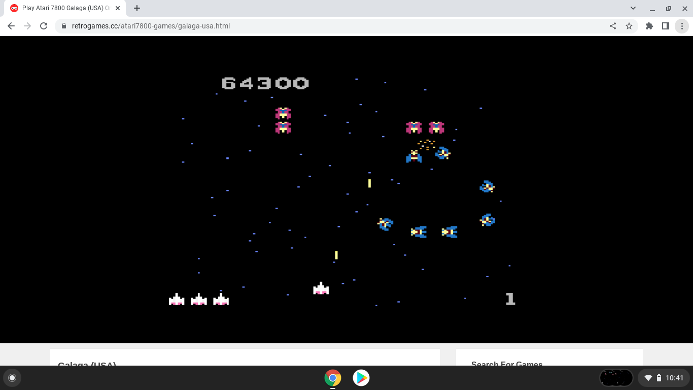 alpha: Galaga: Novice (Atari 7800 Emulated) 64,300 points on 2022-01-27 21:51:43