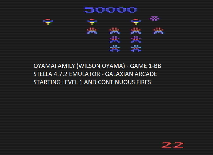 oyamafamily: Galaxian Arcade (Atari 2600 Emulated Novice/B Mode) 50,000 points on 2016-07-11 18:31:56