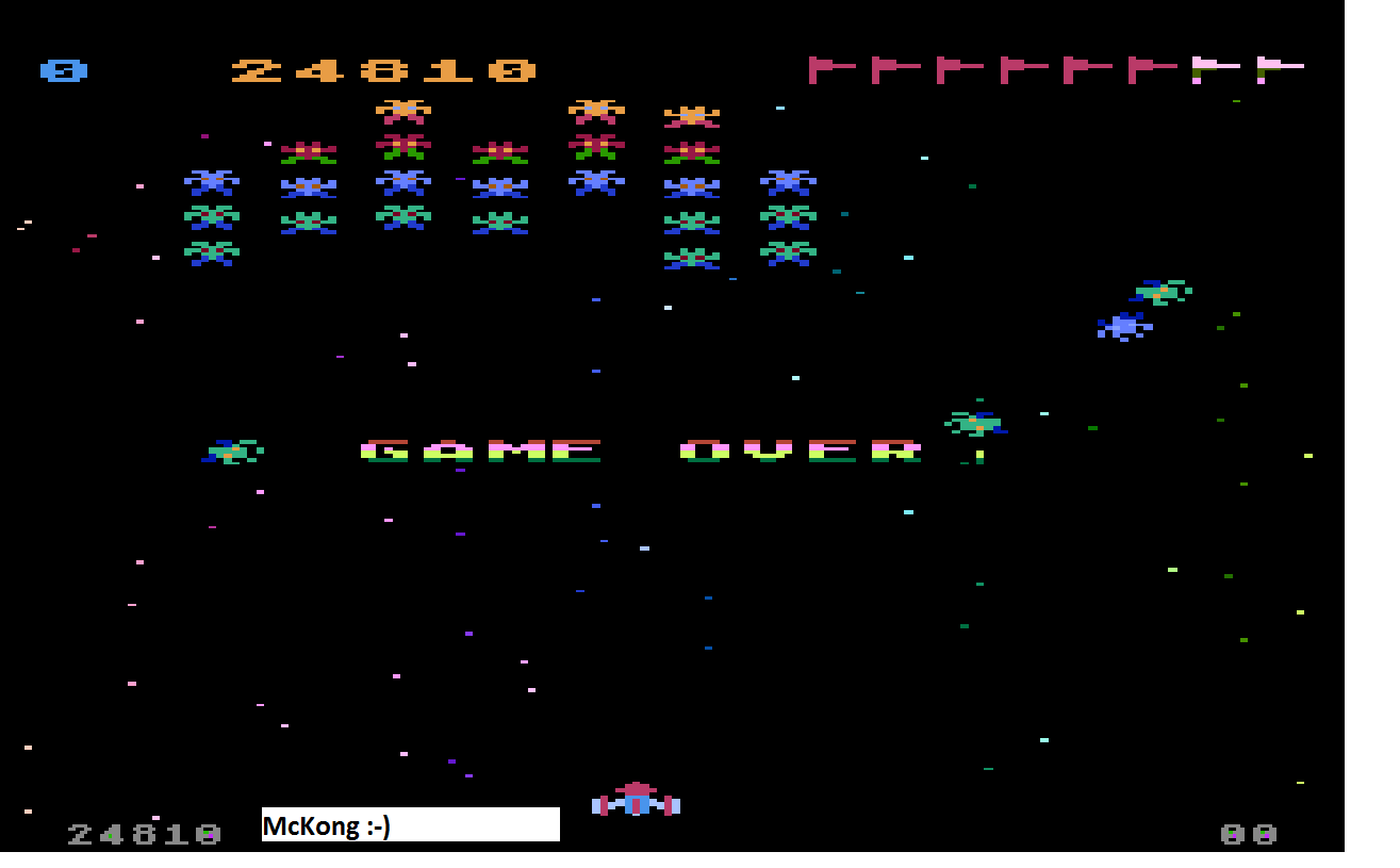 McKong: Galaxian (Atari 400/800/XL/XE Emulated) 24,810 points on 2015-10-20 01:21:59