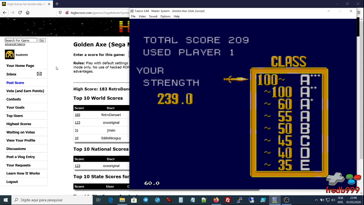 fredb999: Golden Axe (Sega Master System Emulated) 209 points on 2020-05-02 10:07:00