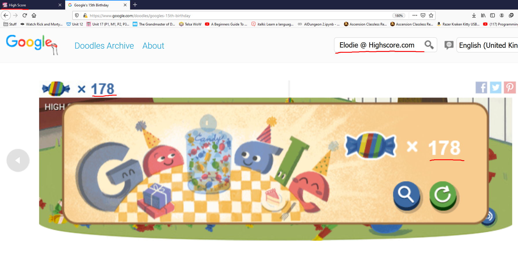 Elodie: Google 15th Birthday Doodle (Web) 178 points on 2020-02-14 10:29:07