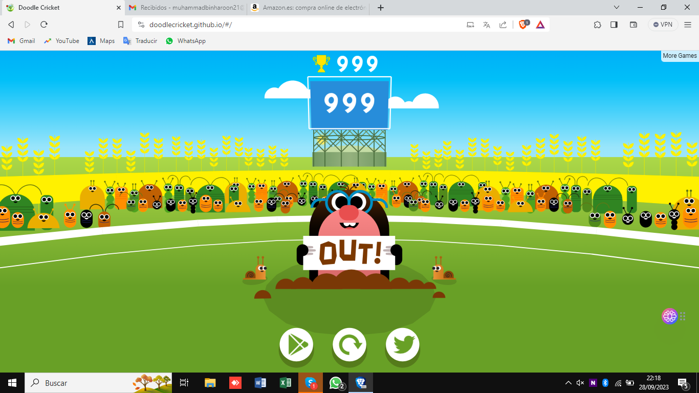 My best score on google doodle cricket!