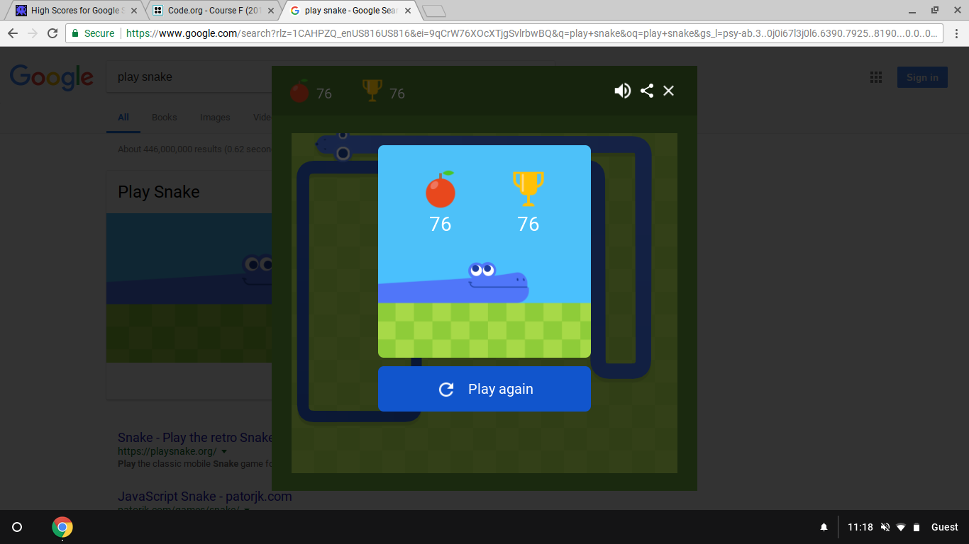 Do you know the google snake game??? Well look at my high score please.