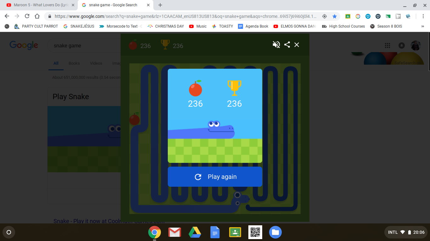 Snake Game on Google Chrome