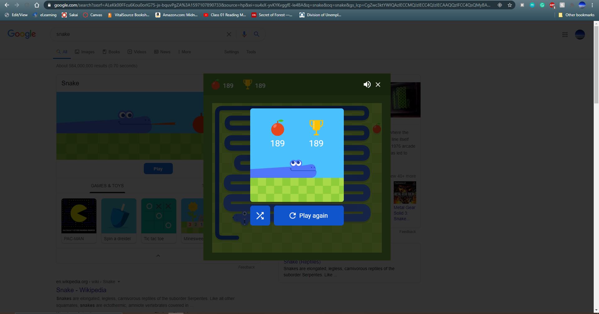 Google Snake (Web) high score by SgtSource